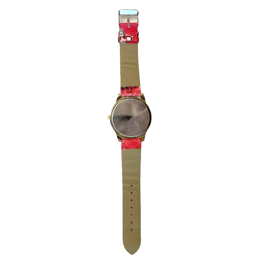Women's PARIS EIFFEL TOWER BEJEWELED WATCH Red Pink Strap - NEW BATTERY - Picture 4 of 5